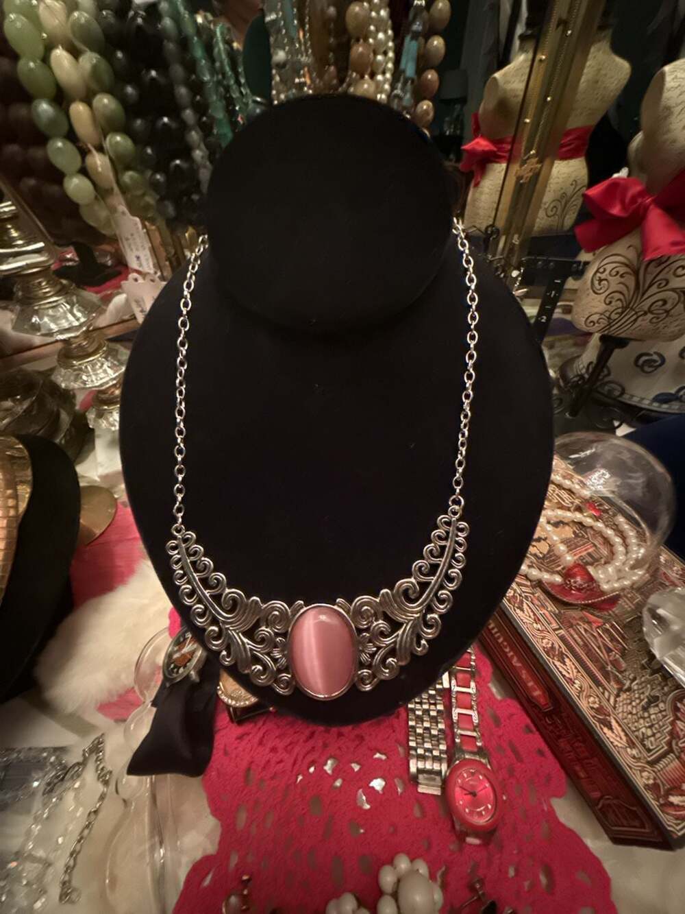Paparazzi Celestial Eden Pink Necklace with Silver Scroll Work